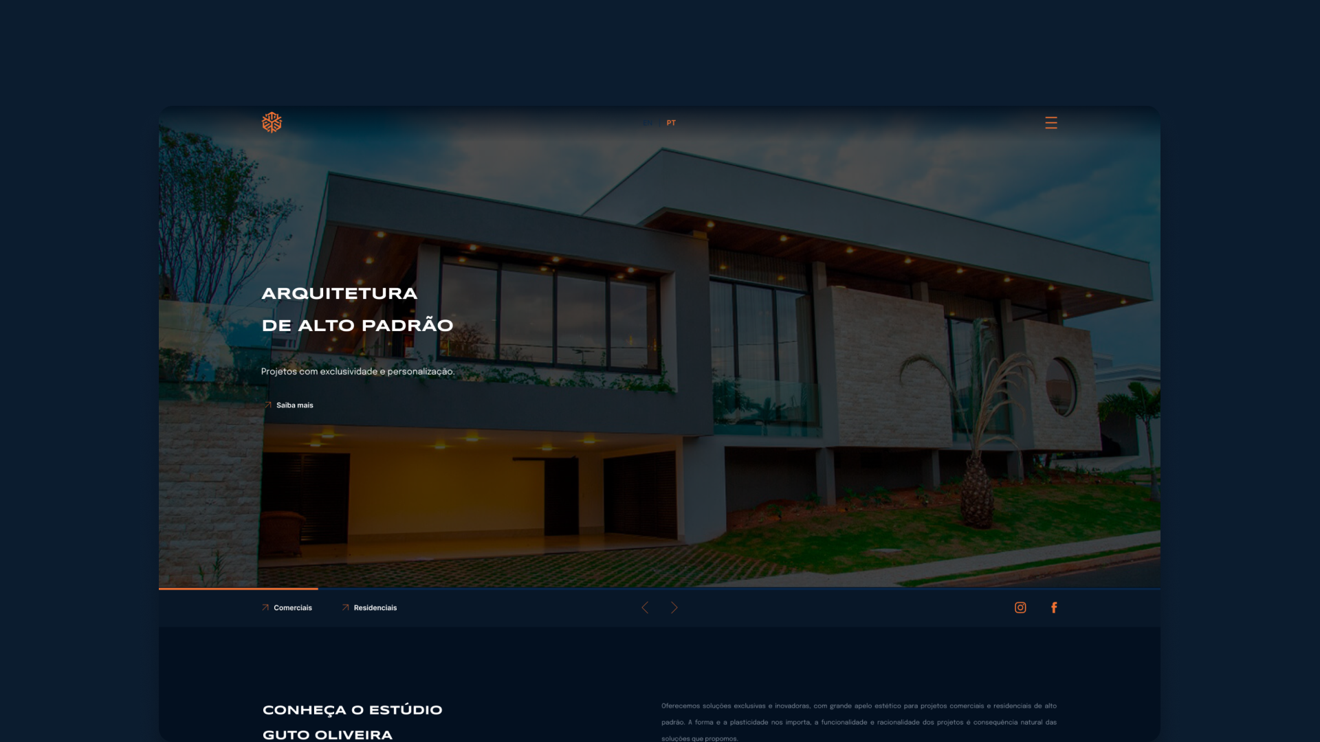 Design de site para Guto Oliveira Arquitetura. Desenvolvido por Pedro Cirilo.